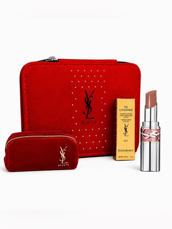 Yves Saint Laurent Handbags - Yves Saint Laurent Studded Cosmetic Bag & Pouch Bundle • 201 Rosewood Blush